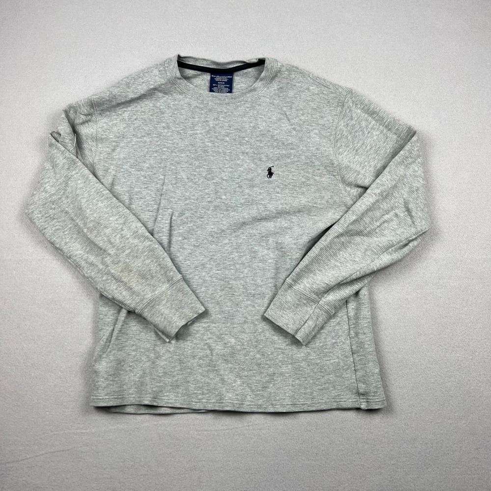 Polo Ralph Lauren Mens M Grey Waffle Knit Thermal Long Sleeve Base Layer Shirt